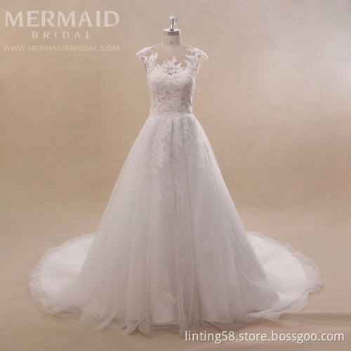 luxury backless cap sleeve lace bride designer wedding dress